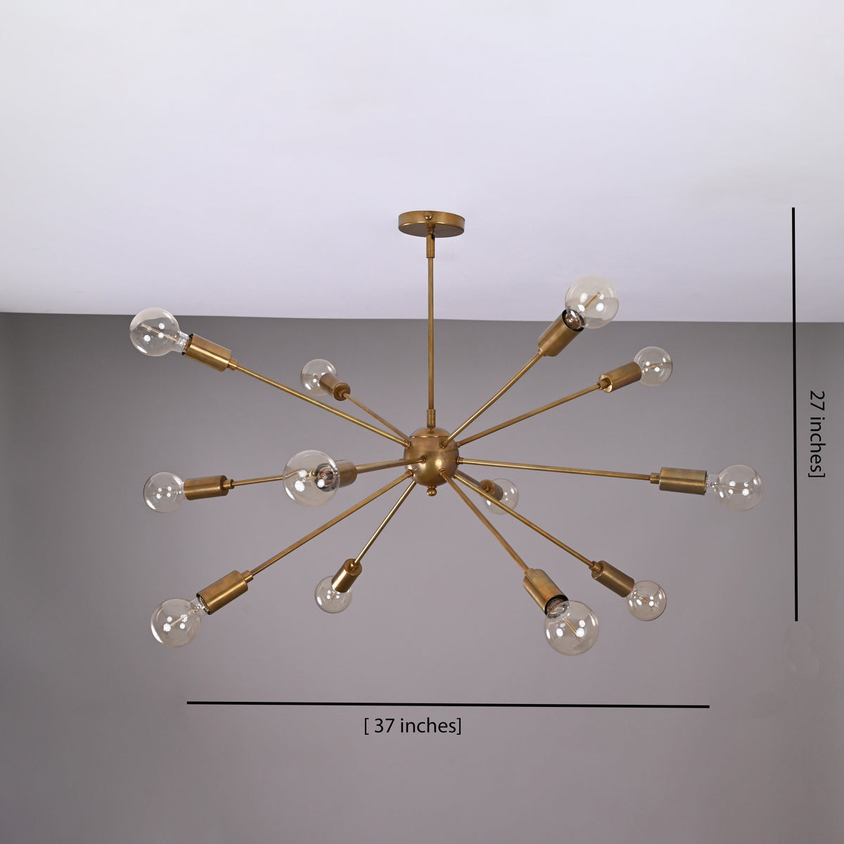 Customizable 12-Light Brass Sputnik Chandelier – Industrial Mid-Century Modern Bare Bulb Starburst Pendant Light - 32143