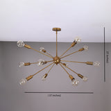 Customizable 12-Light Brass Sputnik Chandelier – Industrial Mid-Century Modern Bare Bulb Starburst Pendant Light - 32143