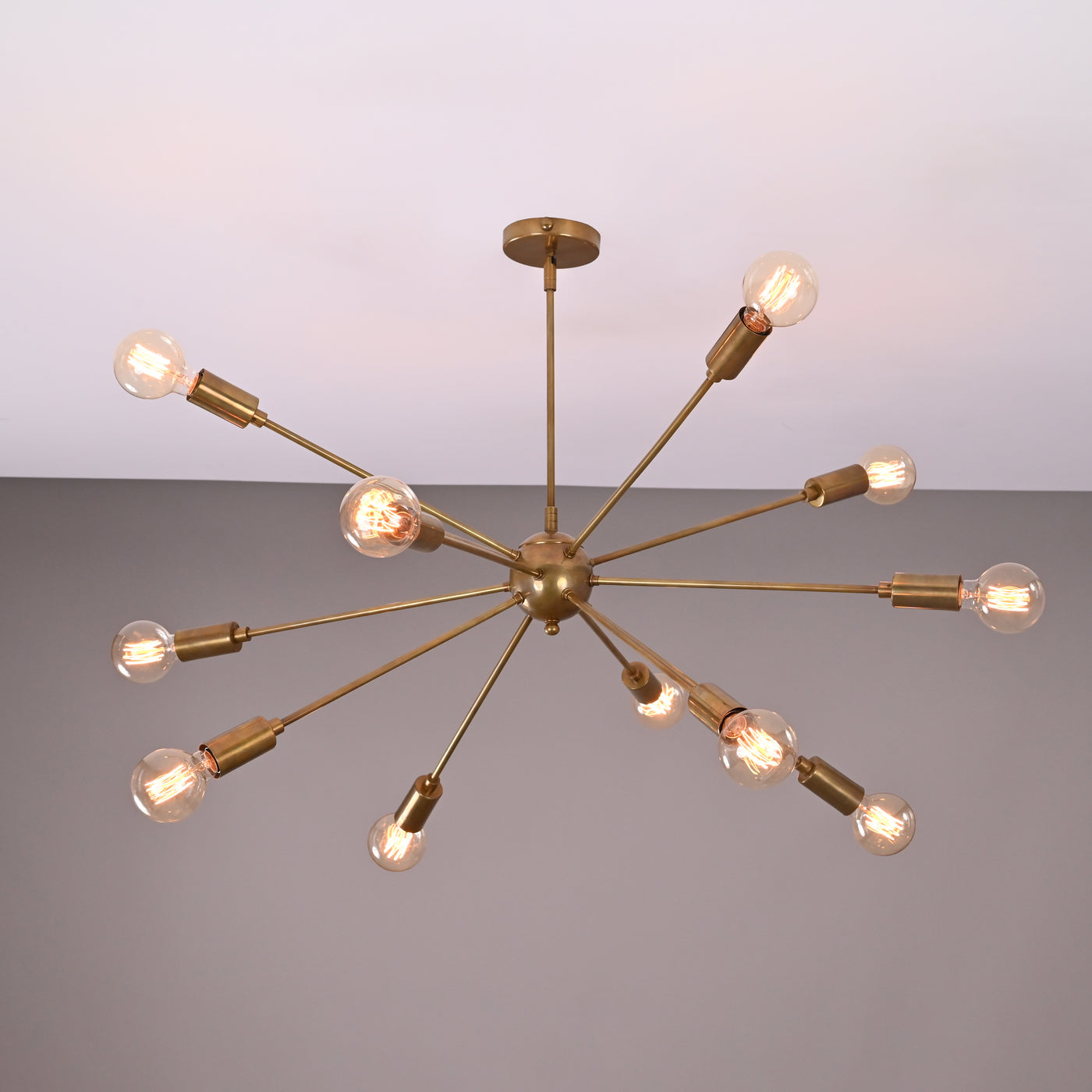 Customizable 12-Light Brass Sputnik Chandelier – Industrial Mid-Century Modern Bare Bulb Starburst Pendant Light - 32143