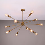 Customizable 12-Light Brass Sputnik Chandelier – Industrial Mid-Century Modern Bare Bulb Starburst Pendant Light - 32143