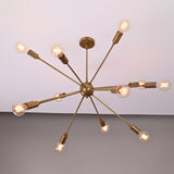 Customizable 12-Light Brass Sputnik Chandelier – Industrial Mid-Century Modern Bare Bulb Starburst Pendant Light - 32143