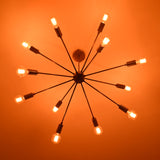 Customizable 12-Light Brass Sputnik Chandelier – Industrial Mid-Century Modern Bare Bulb Starburst Pendant Light - 32143
