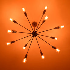 Customizable 12-Light Brass Sputnik Chandelier – Industrial Mid-Century Modern Bare Bulb Starburst Pendant Light - 32143