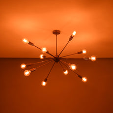 Customizable 12-Light Brass Sputnik Chandelier – Industrial Mid-Century Modern Bare Bulb Starburst Pendant Light - 32143