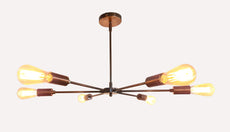 Minimalist 8-Light Copper Sputnik Chandelier – Mid-Century Modern Industrial Pendant Ceiling Fixture with Exposed Bulbs - 32144