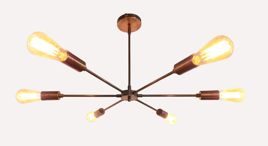 Industrial Brass Made, Brass Pendant Ceiling Lamp, 6-Light Chandelier, Premium Quality Lamp for Bedroom Living Kitchen Office, Modern 6-arm Minimalist Design