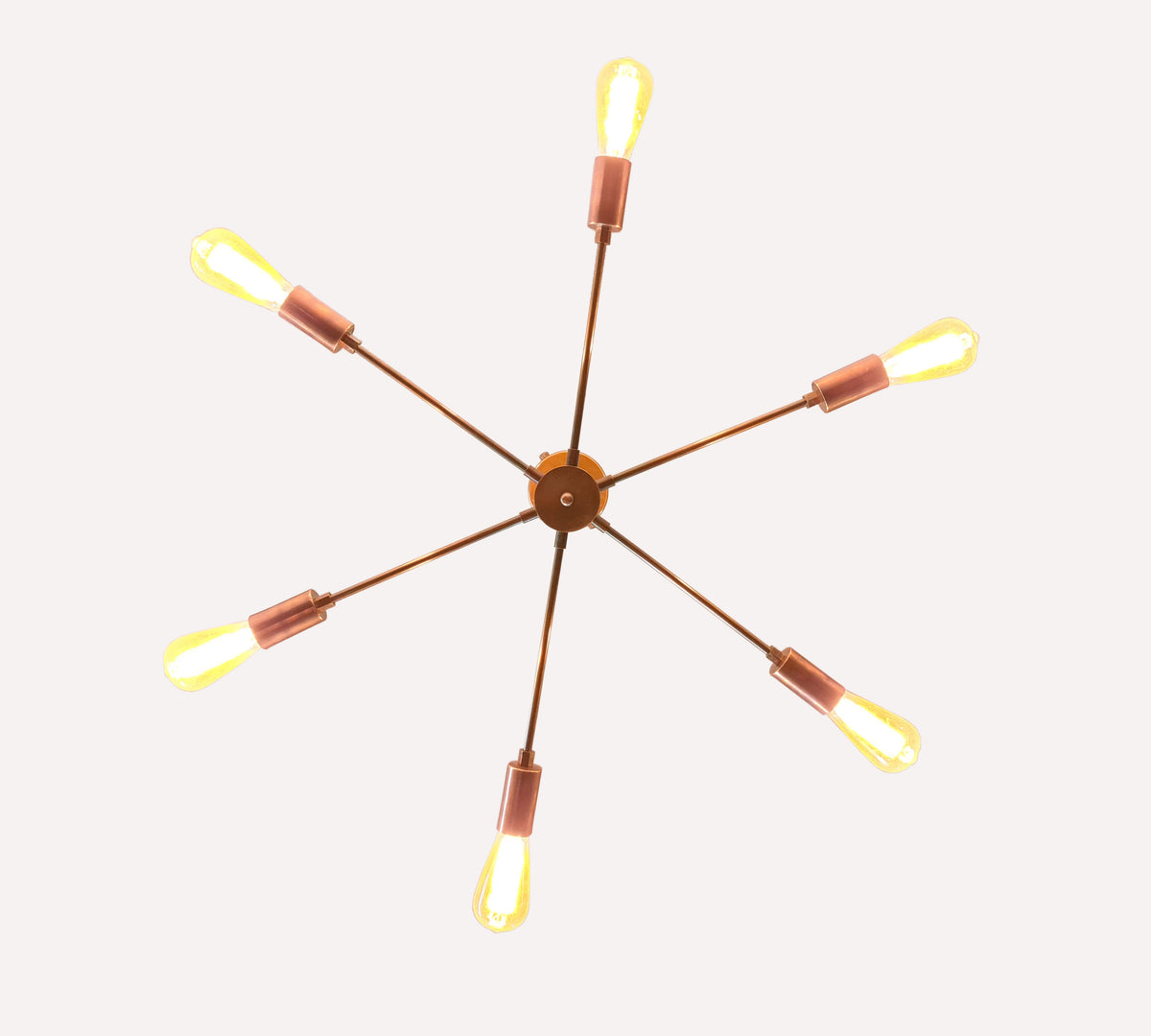 Minimalist 8-Light Copper Sputnik Chandelier – Mid-Century Modern Industrial Pendant Ceiling Fixture with Exposed Bulbs - 32144
