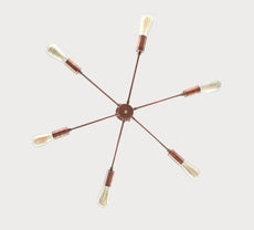 Minimalist 8-Light Copper Sputnik Chandelier – Mid-Century Modern Industrial Pendant Ceiling Fixture with Exposed Bulbs - 32144