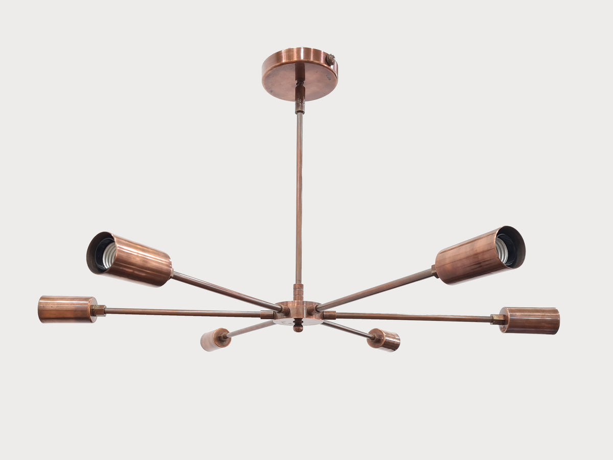 Minimalist 8-Light Copper Sputnik Chandelier – Mid-Century Modern Industrial Pendant Ceiling Fixture with Exposed Bulbs - 32144