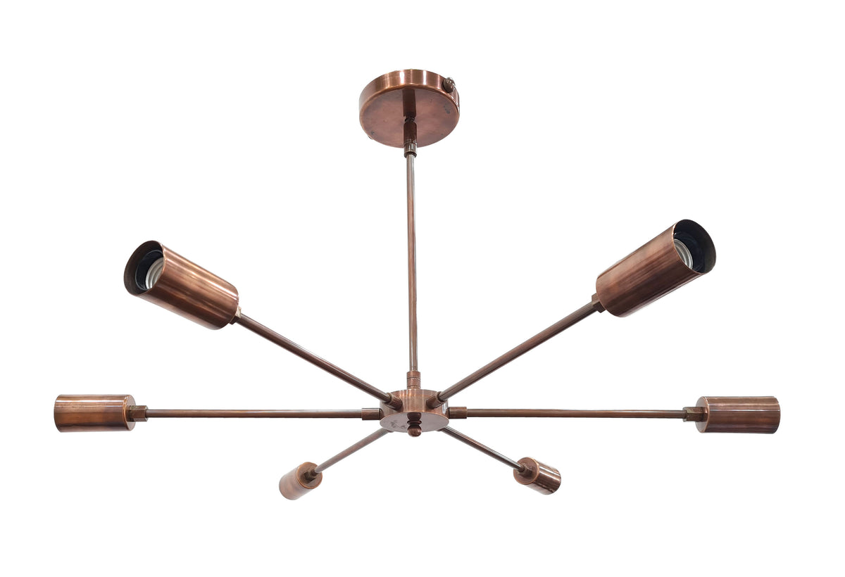 Minimalist 8-Light Copper Sputnik Chandelier – Mid-Century Modern Industrial Pendant Ceiling Fixture with Exposed Bulbs - 32144