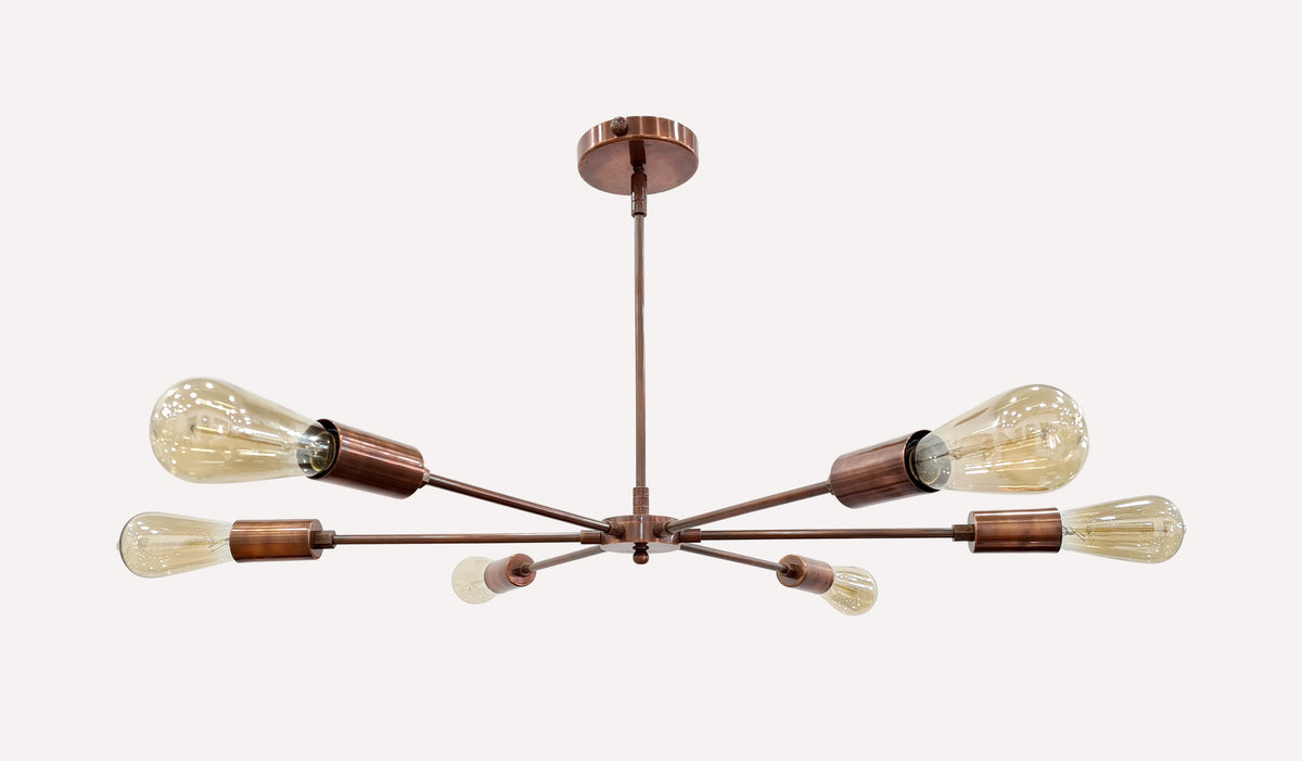 Minimalist 8-Light Copper Sputnik Chandelier – Mid-Century Modern Industrial Pendant Ceiling Fixture with Exposed Bulbs - 32144