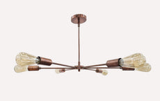 Minimalist 8-Light Copper Sputnik Chandelier – Mid-Century Modern Industrial Pendant Ceiling Fixture with Exposed Bulbs - 32144