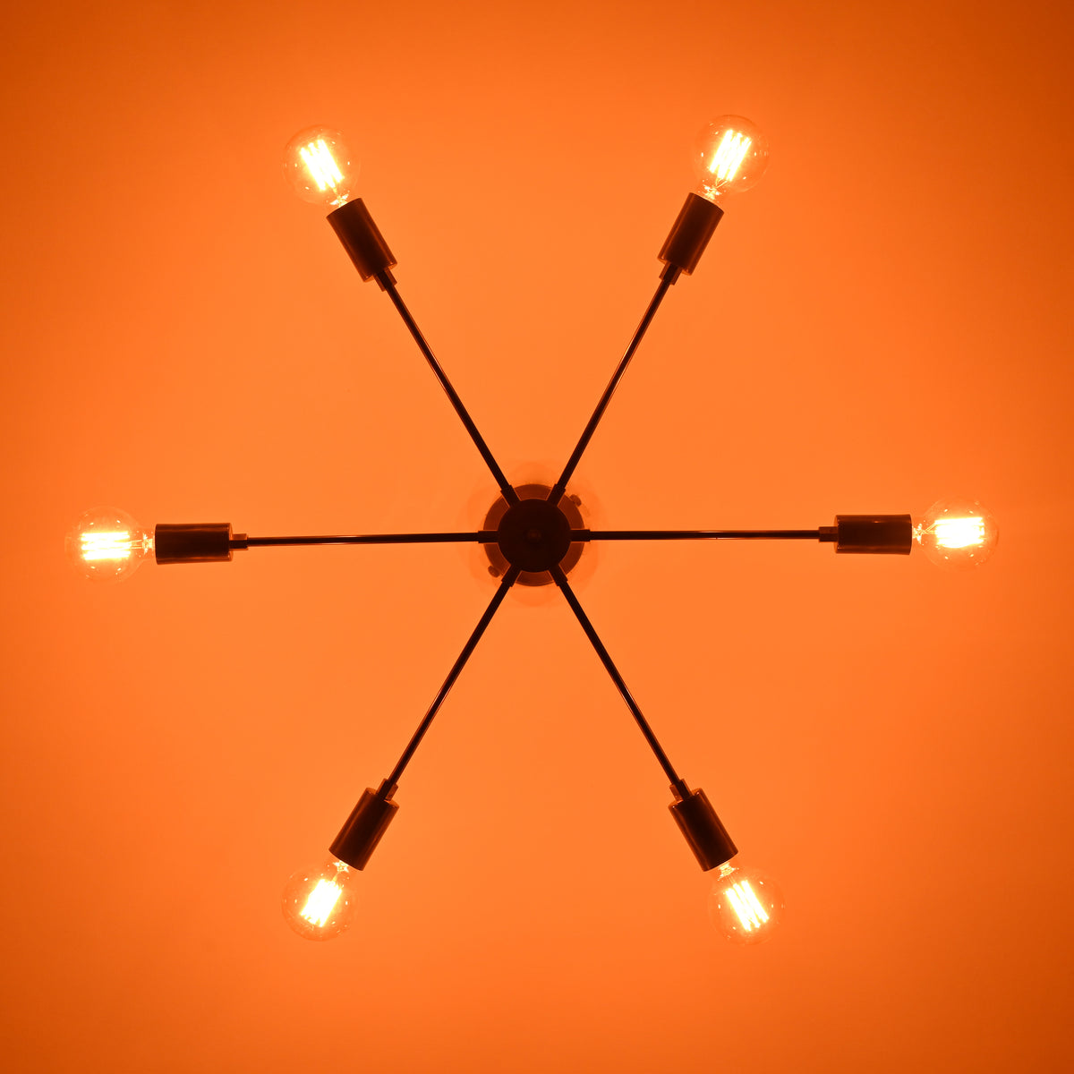 Minimalist 8-Light Copper Sputnik Chandelier – Mid-Century Modern Industrial Pendant Ceiling Fixture with Exposed Bulbs - 32145