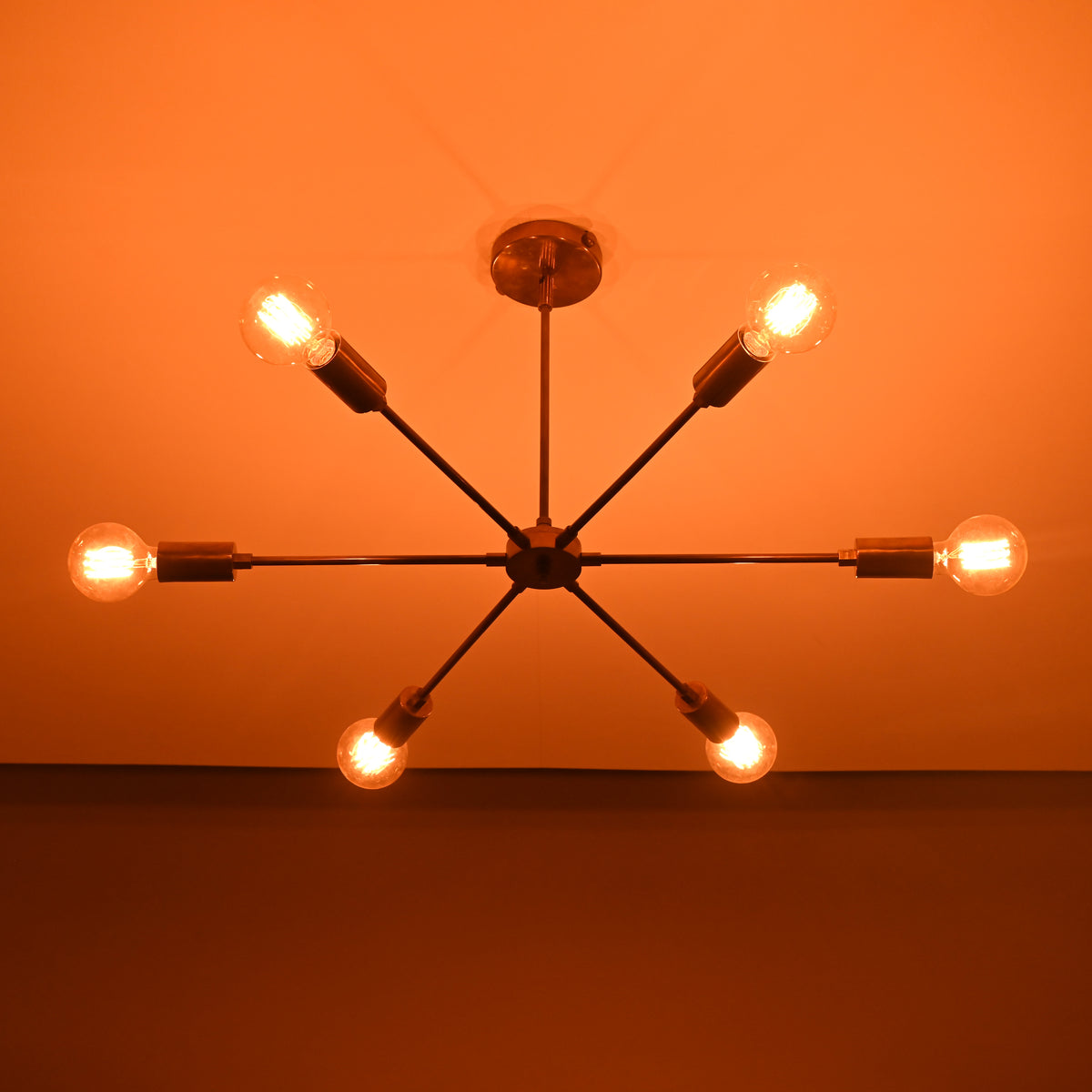 Minimalist 8-Light Copper Sputnik Chandelier – Mid-Century Modern Industrial Pendant Ceiling Fixture with Exposed Bulbs - 32145