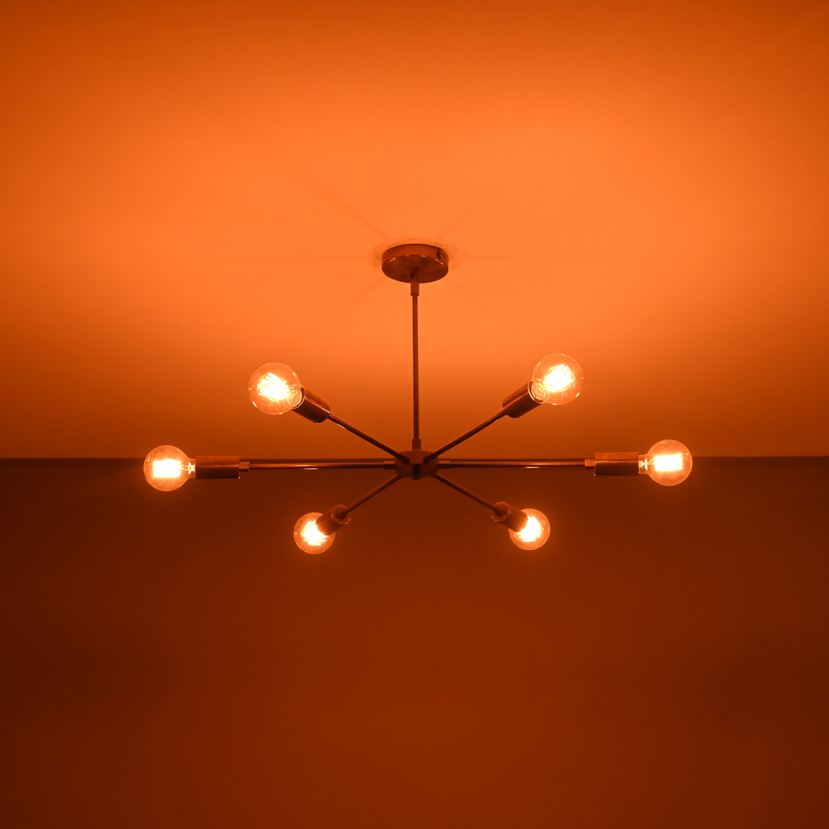 Minimalist 8-Light Copper Sputnik Chandelier – Mid-Century Modern Industrial Pendant Ceiling Fixture with Exposed Bulbs - 32145