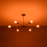 Minimalist 8-Light Copper Sputnik Chandelier – Mid-Century Modern Industrial Pendant Ceiling Fixture with Exposed Bulbs - 32145