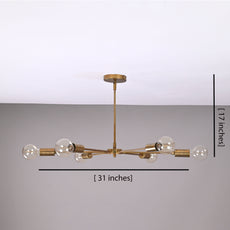 Industrial Brass Made, Brass Pendant Ceiling Lamp, 6-Light Chandelier, Premium Quality Lamp for Bedroom Living Kitchen Office, Modern 6-arm Minimalist Design