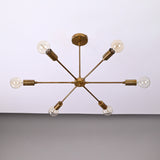 Minimalist 8-Light Copper Sputnik Chandelier – Mid-Century Modern Industrial Pendant Ceiling Fixture with Exposed Bulbs - 32145