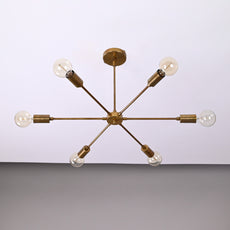 Industrial Brass Made, Brass Pendant Ceiling Lamp, 6-Light Chandelier, Premium Quality Lamp for Bedroom Living Kitchen Office, Modern 6-arm Minimalist Design