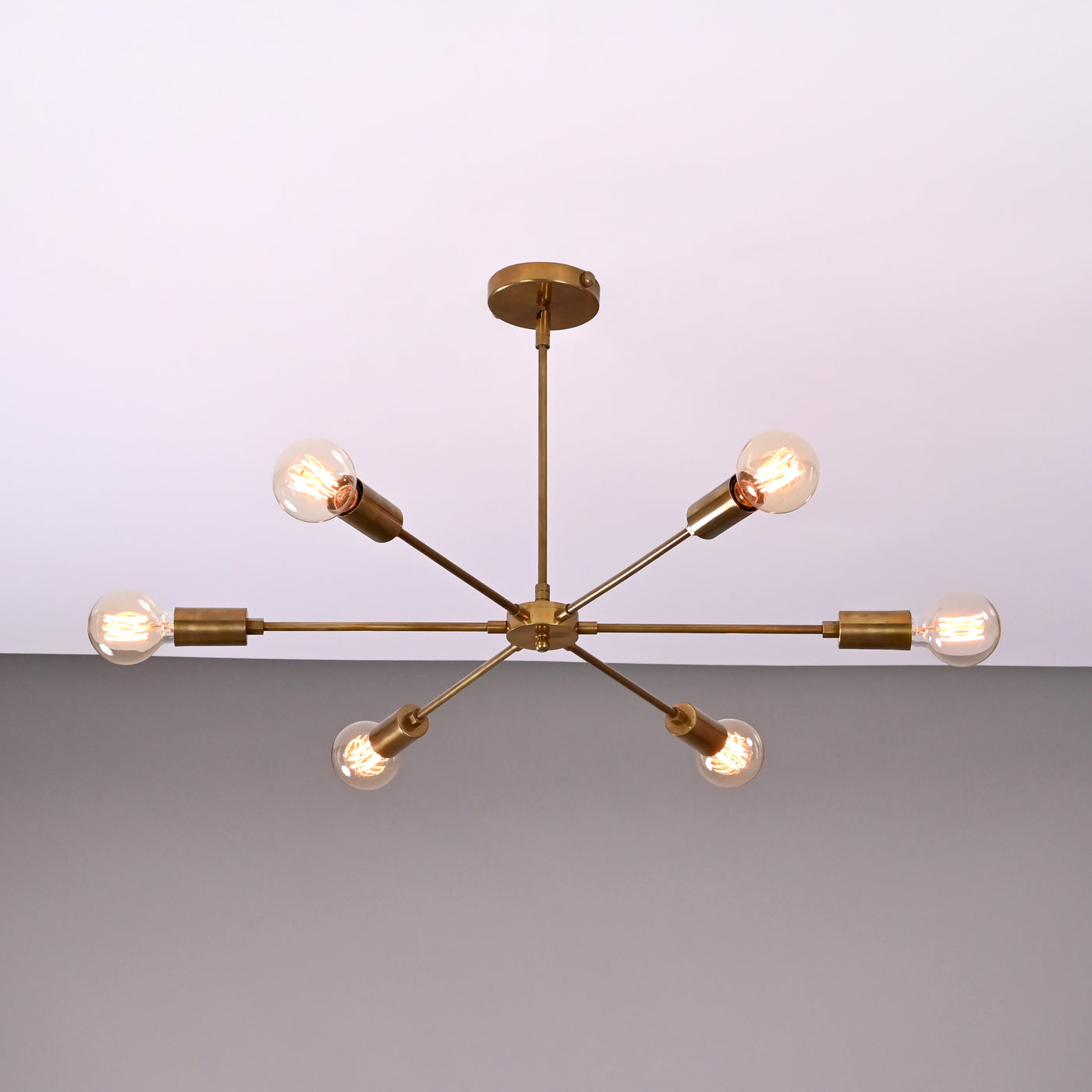 Minimalist 8-Light Copper Sputnik Chandelier – Mid-Century Modern Industrial Pendant Ceiling Fixture with Exposed Bulbs - 32145