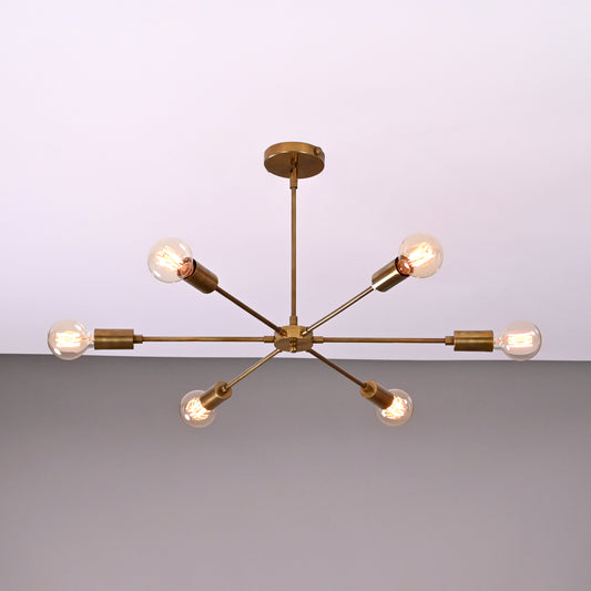 Industrial Brass Made, Brass Pendant Ceiling Lamp, 6-Light Chandelier, Premium Quality Lamp for Bedroom Living Kitchen Office, Modern 6-arm Minimalist Design