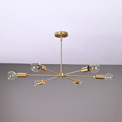 Minimalist 8-Light Copper Sputnik Chandelier – Mid-Century Modern Industrial Pendant Ceiling Fixture with Exposed Bulbs - 32148