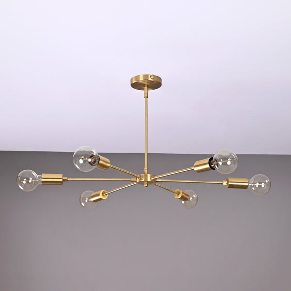 6 Arms Brass Pendant Lamp Altona Bare bulb Chandelier 31" Wide - 32148