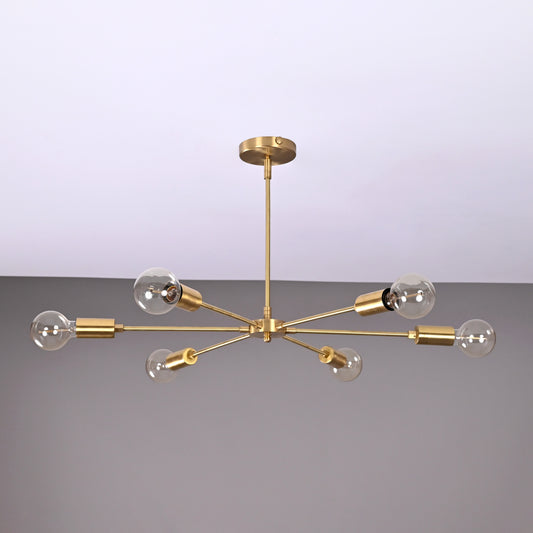 Industrial Brass Made, Brass Pendant Ceiling Lamp, 6-Light Chandelier, Premium Quality Lamp for Bedroom Living Kitchen Office, Modern 6-arm Minimalist Design