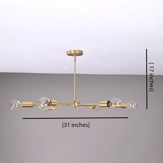 Industrial Brass Made, Brass Pendant Ceiling Lamp, 6-Light Chandelier, Premium Quality Lamp for Bedroom Living Kitchen Office, Modern 6-arm Minimalist Design