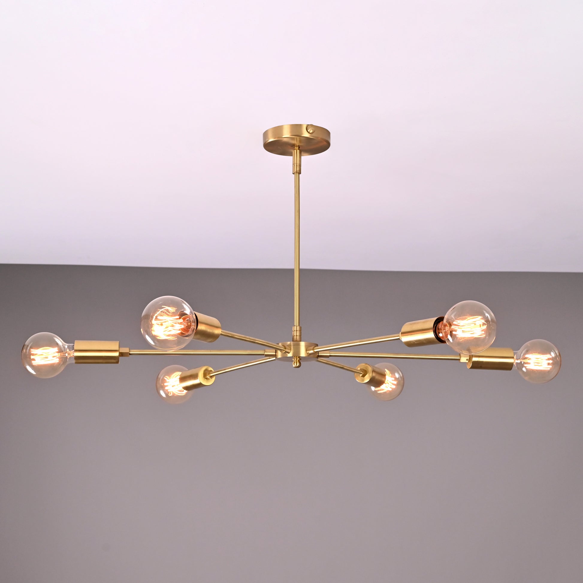 6 Arms Brass Pendant Lamp Altona Bare bulb Chandelier 31" Wide - 32148