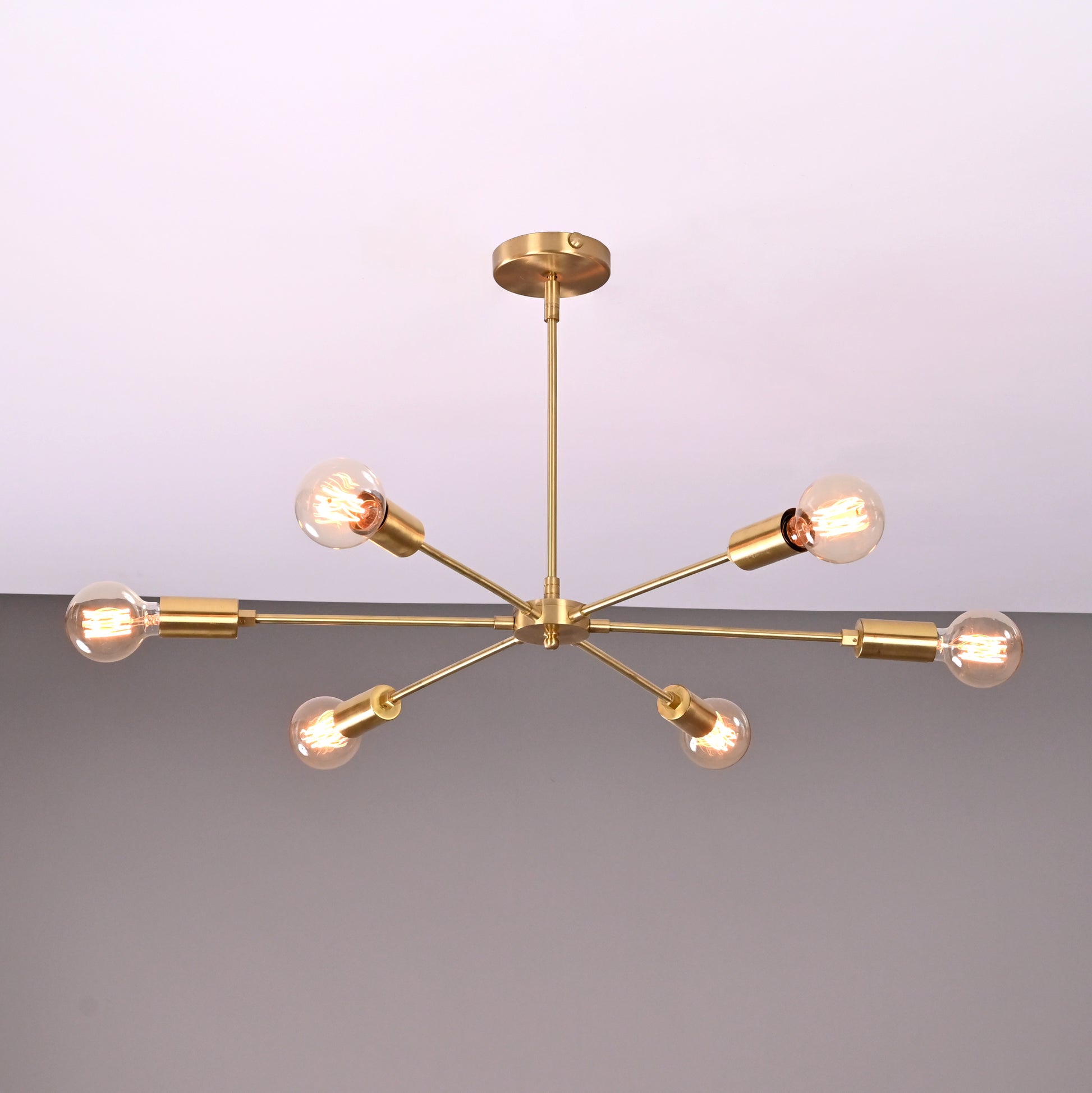 6 Arms Brass Pendant Lamp Altona Bare bulb Chandelier 31" Wide - 32148