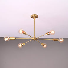 Industrial Brass Made, Brass Pendant Ceiling Lamp, 6-Light Chandelier, Premium Quality Lamp for Bedroom Living Kitchen Office, Modern 6-arm Minimalist Design