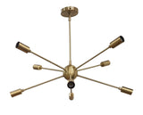 Gold Sputnik Chandelier – 8-Light Mid-Century Modern Starburst Pendant Fixture with Bare Edison Bulbs - 32149