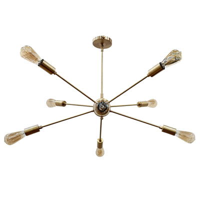 Gold Sputnik Chandelier – 8-Light Mid-Century Modern Starburst Pendant Fixture with Bare Edison Bulbs - 32149
