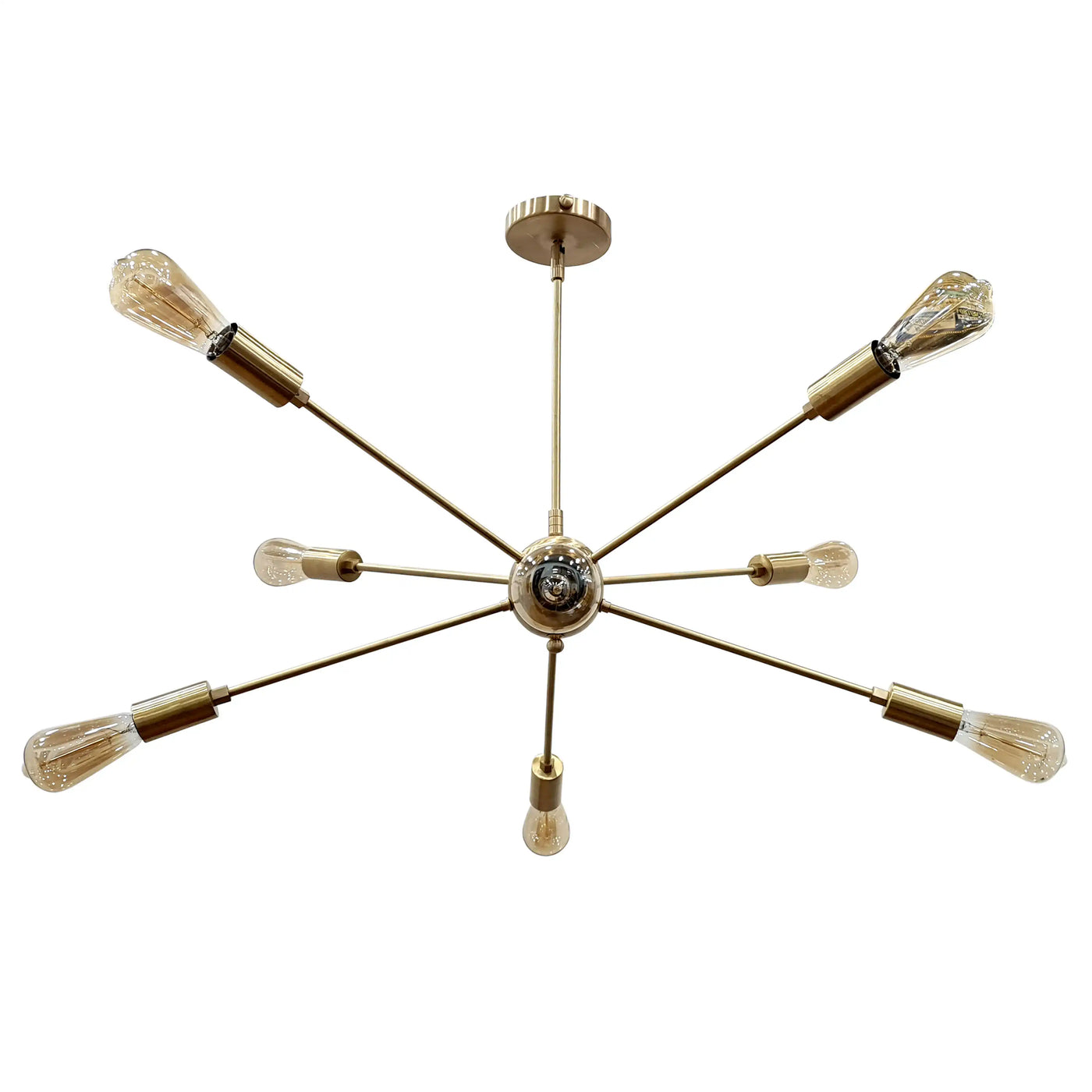Gold Sputnik Chandelier – 8-Light Mid-Century Modern Starburst Pendant Fixture with Bare Edison Bulbs - 32149