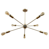 Gold Sputnik Chandelier – 8-Light Mid-Century Modern Starburst Pendant Fixture with Bare Edison Bulbs - 32149