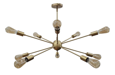 12-Light Gold Sputnik Chandelier – Mid-Century Modern Bare Bulb Starburst Pendant Light Fixture - 32150