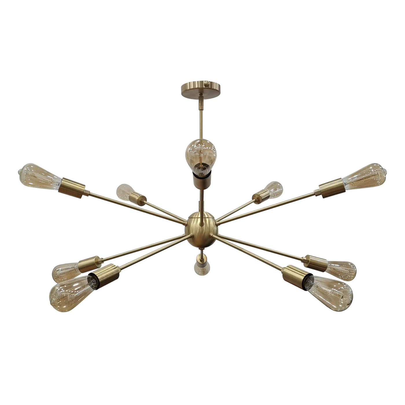 12-Light Gold Sputnik Chandelier – Mid-Century Modern Bare Bulb Starburst Pendant Light Fixture - 32150