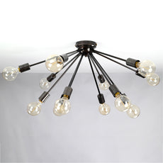 Industrial 12-Light Black Sputnik Chandelier – Mid-Century Pendant Fixture with Exposed Bulbs - 32154