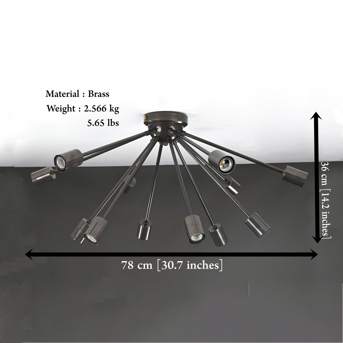 Industrial 12-Light Black Sputnik Chandelier – Mid-Century Pendant Fixture with Exposed Bulbs - 32154
