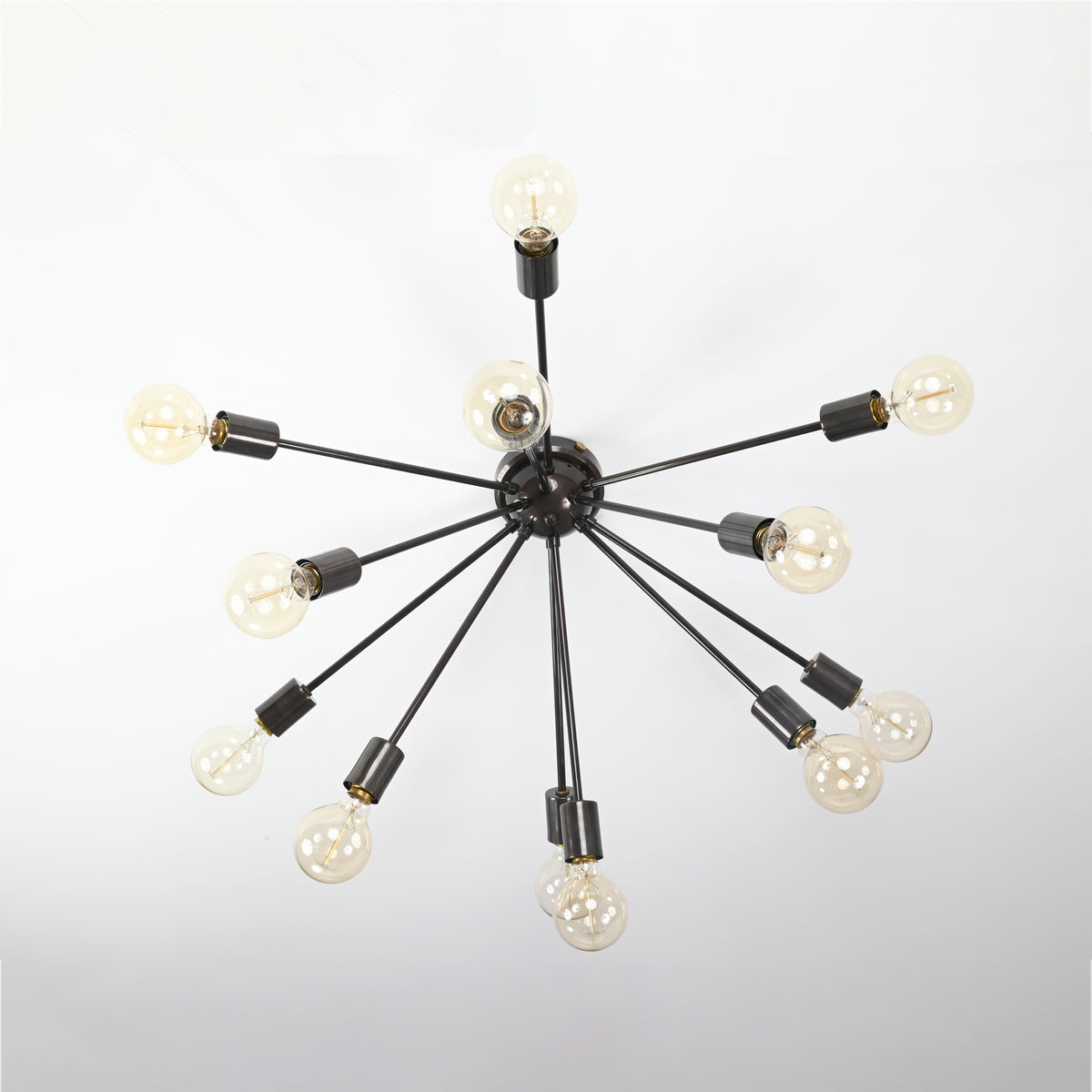 Industrial 12-Light Black Sputnik Chandelier – Mid-Century Pendant Fixture with Exposed Bulbs - 32154