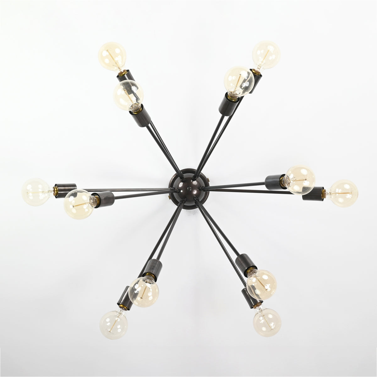 Industrial 12-Light Black Sputnik Chandelier – Mid-Century Pendant Fixture with Exposed Bulbs - 32154