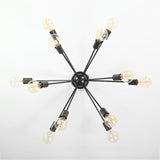 Industrial 12-Light Black Sputnik Chandelier – Mid-Century Pendant Fixture with Exposed Bulbs - 32154