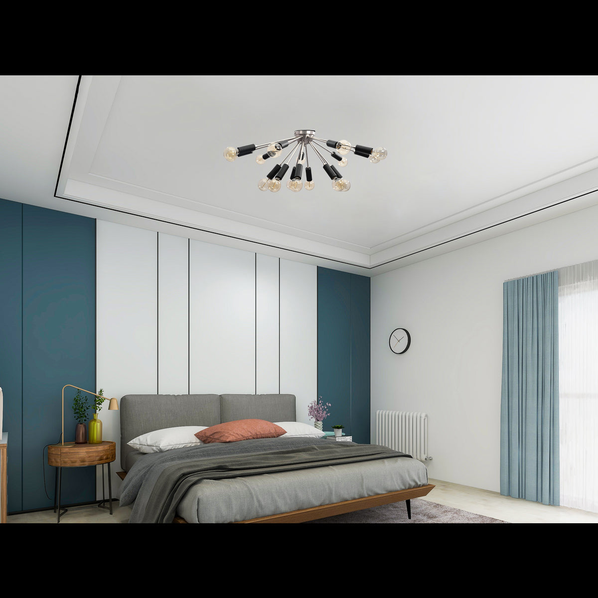 Contemporary 9-Light Black Metal Sputnik Chandelier – Industrial Ceiling Fixture with Adjustable Arms - 32157