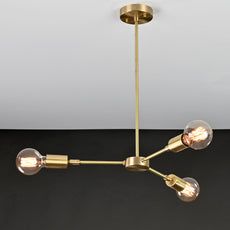 Modern 3-Light Brass Linear Chandelier – Minimalist Ceiling Fixture with Cylindrical Shades - 32173