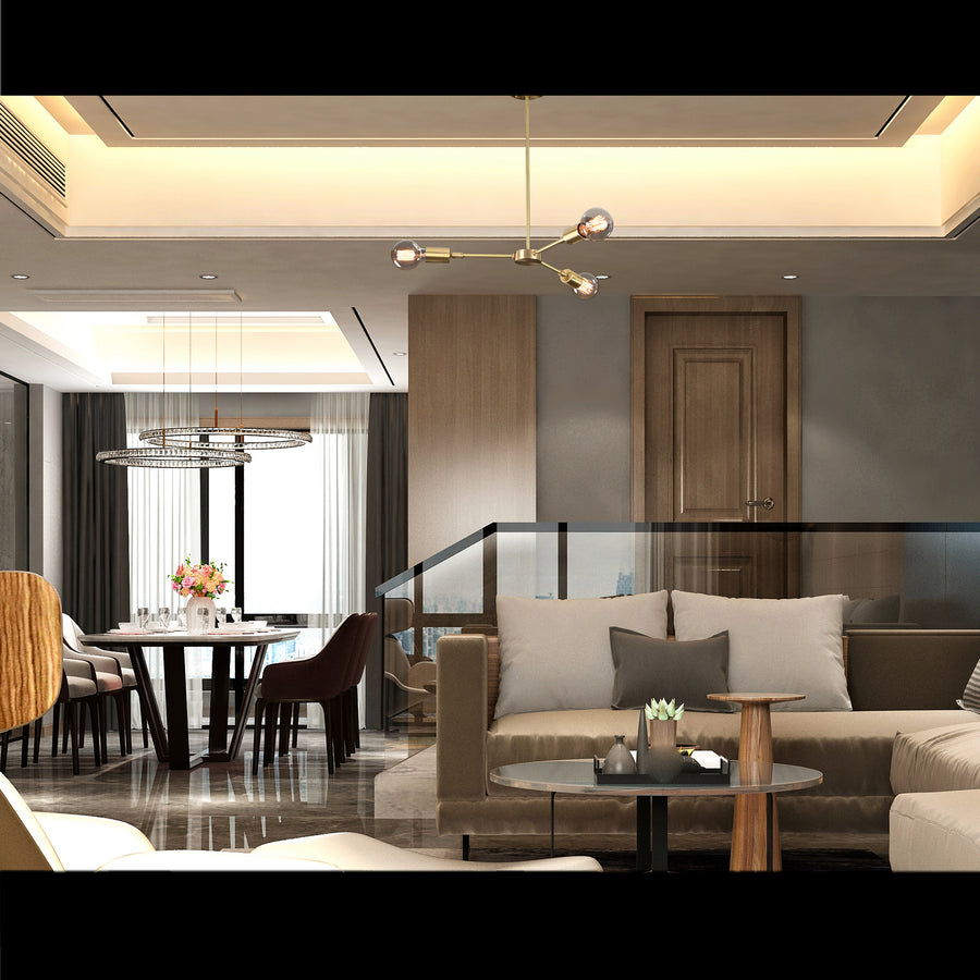 Modern 3-Light Brass Linear Chandelier – Minimalist Ceiling Fixture with Cylindrical Shades - 32173