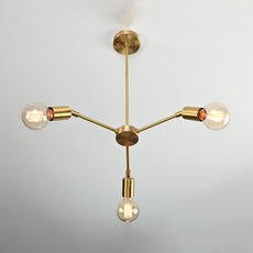 Modern 3-Light Brass Linear Chandelier – Minimalist Ceiling Fixture with Cylindrical Shades - 32173