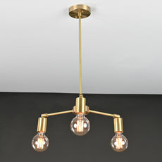 Modern 3-Light Brass Linear Chandelier – Minimalist Ceiling Fixture with Cylindrical Shades - 32173