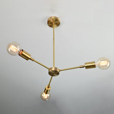 Modern 3-Light Brass Linear Chandelier – Minimalist Ceiling Fixture with Cylindrical Shades - 32173