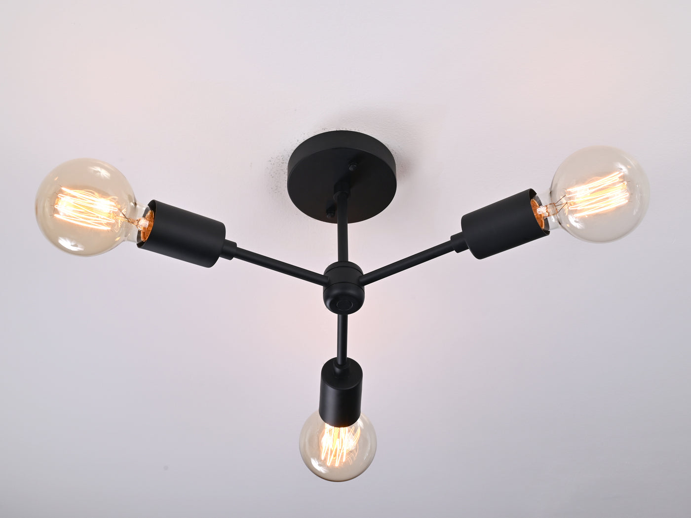 Modern 3-Light Matte Black Chandelier – Compact Ceiling Fixture with Exposed Bulbs - 32206